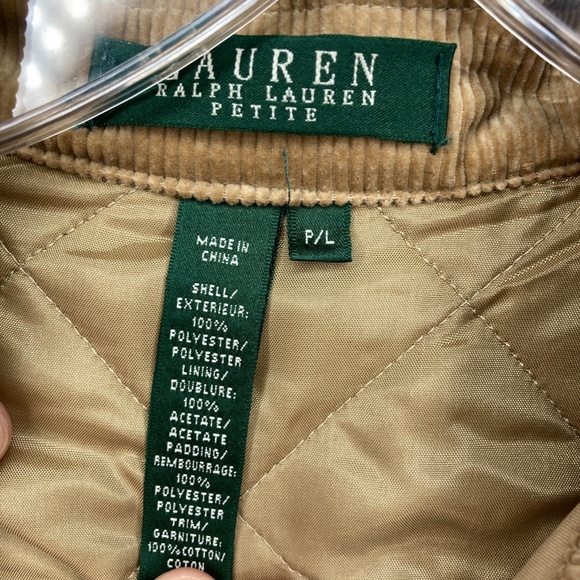 Women's Lauren Ralph Lauren Tan Quilted Petite Large Coat with corduroy trim - Picture 3 of 3